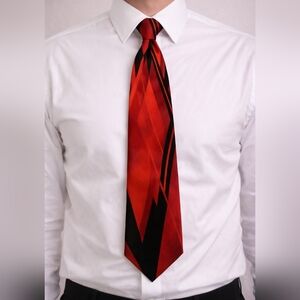 Vtg FERUCCI Red and Black Geometric Silk Tie